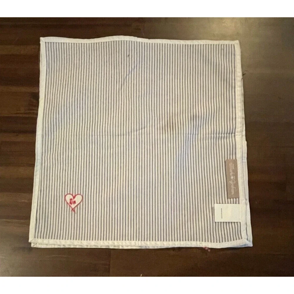 Mark & Graham pair of napkins monogrammed striped white trim red heart A & J (2)